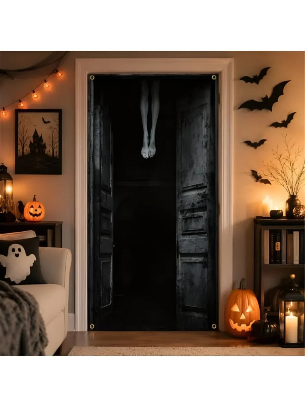 Halloween Door Cover Halloween Door Decorations 71X35 inch Scary Door Cover